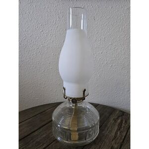 Vintage Lamplight Farms Clear Glass Oil Lamp W/Frosted Shade 14" Farmhouse Retro